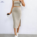 Elegant Two-Piece Dress for Women - Spaghetti Straps, Spring/Summer   OAXG Khaki / XS