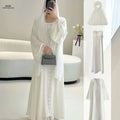 Elegant Two-Piece Fringed Robe & Sleeveless Dress Set for Ramadan   OAXG 