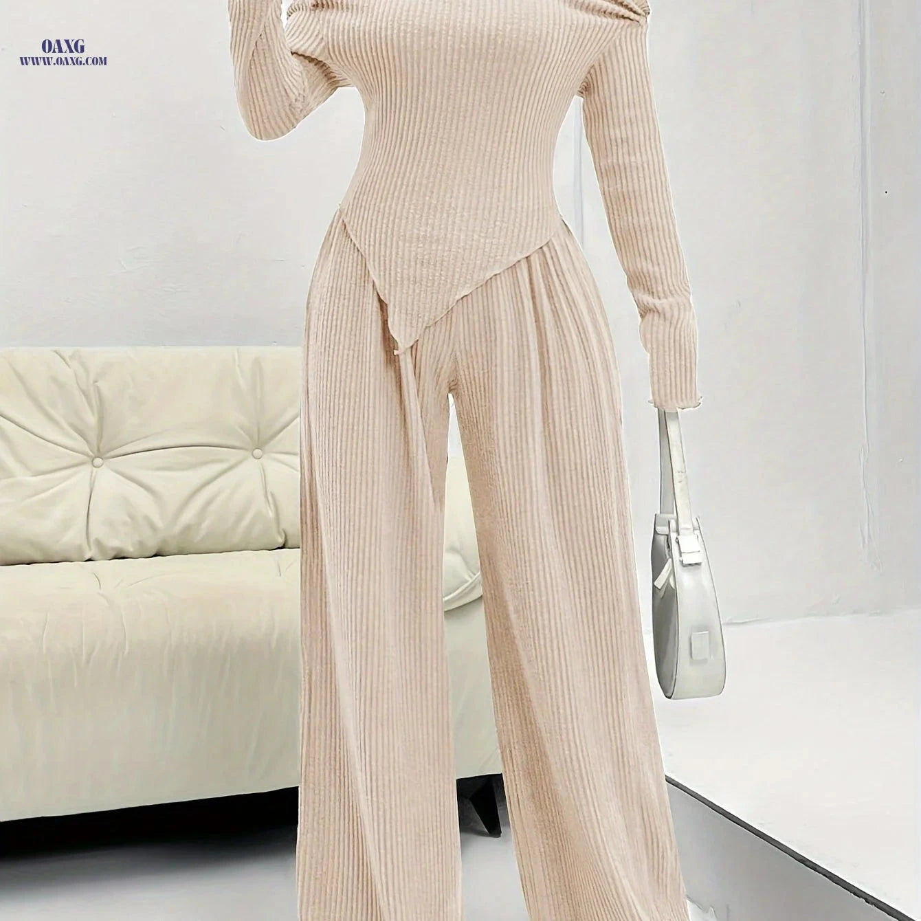 Elegant Two-Piece Set: T-Shirt & Wide-Leg Pants for Fall/Winter   OAXG 