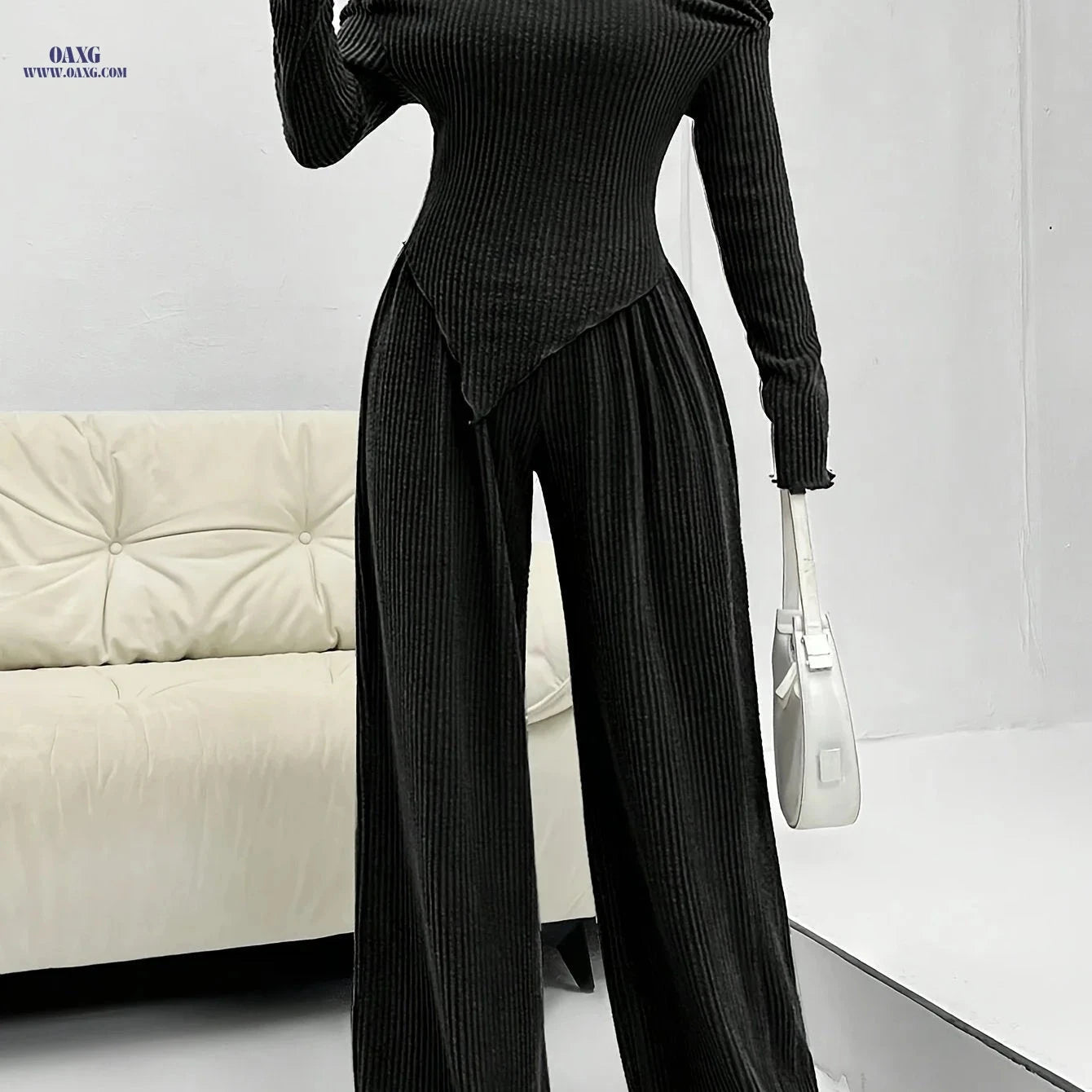 Elegant Two-Piece Set: T-Shirt & Wide-Leg Pants for Fall/Winter   OAXG 