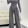 Elegant Two-Piece Set: T-Shirt & Wide-Leg Pants for Fall/Winter   OAXG Grey / XS