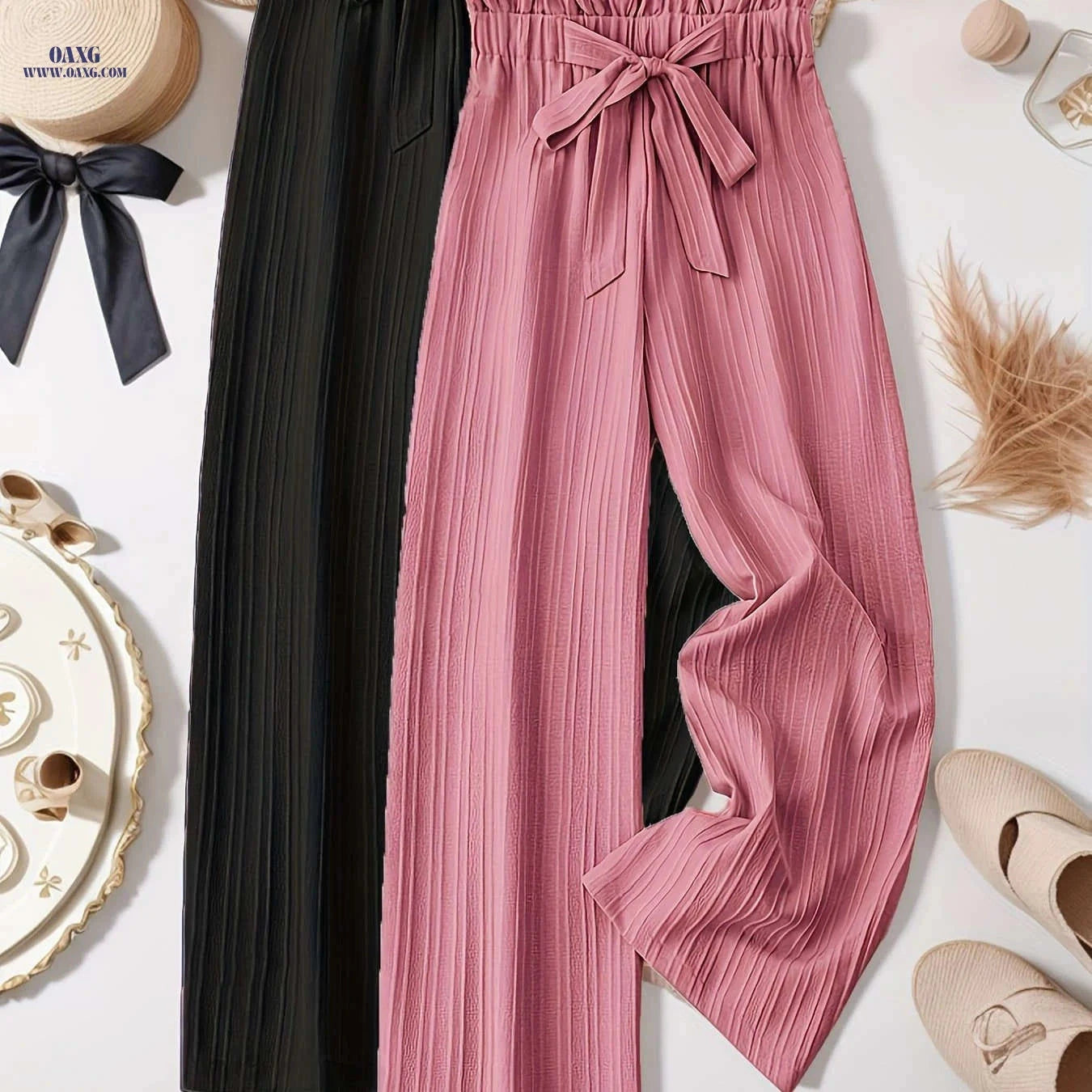 Elegant Two-Piece Women's Outfit - Loose Pleated Long Pants Set   OAXG 