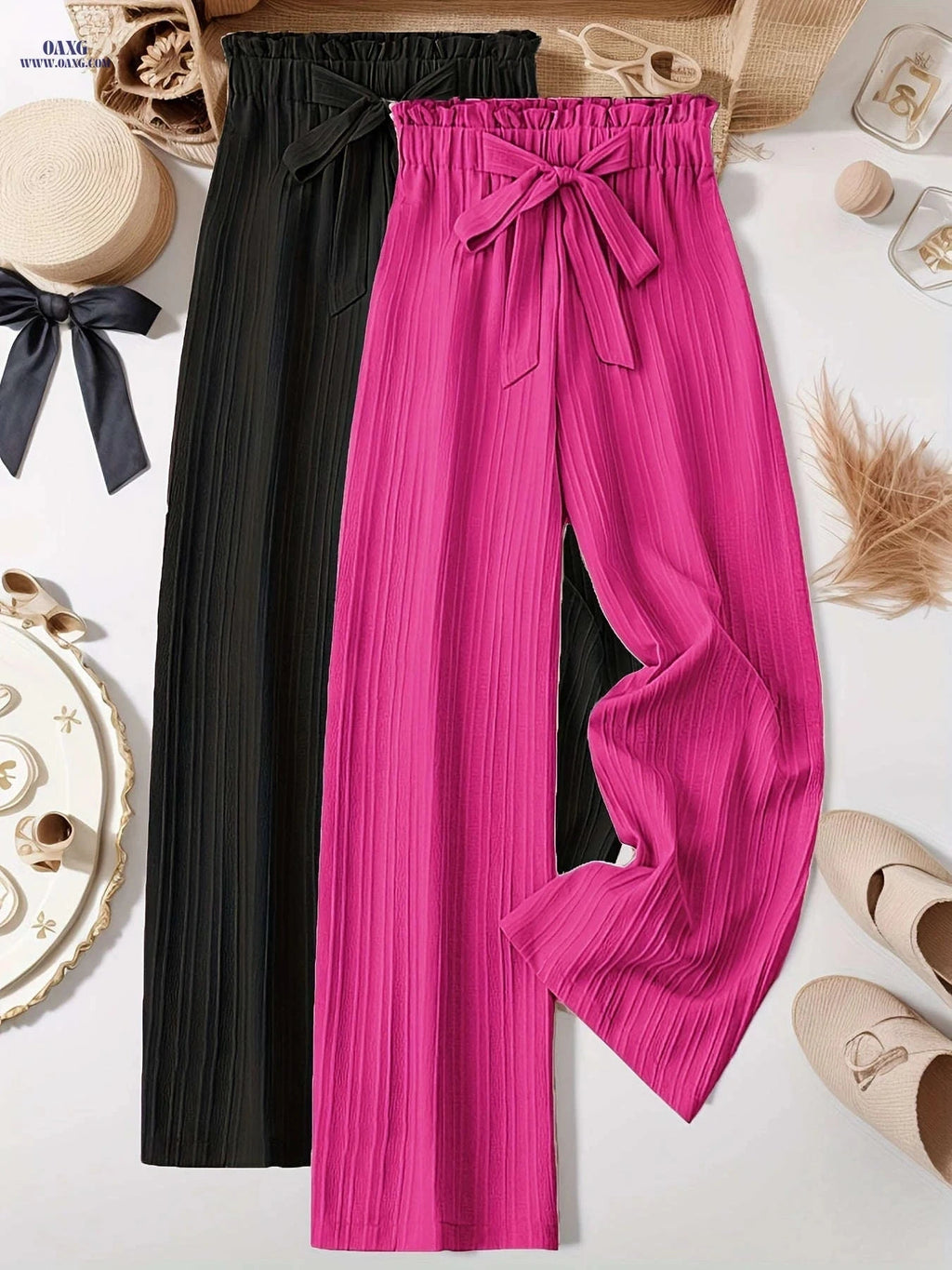 Elegant Two-Piece Women's Outfit - Loose Pleated Long Pants Set   OAXG 