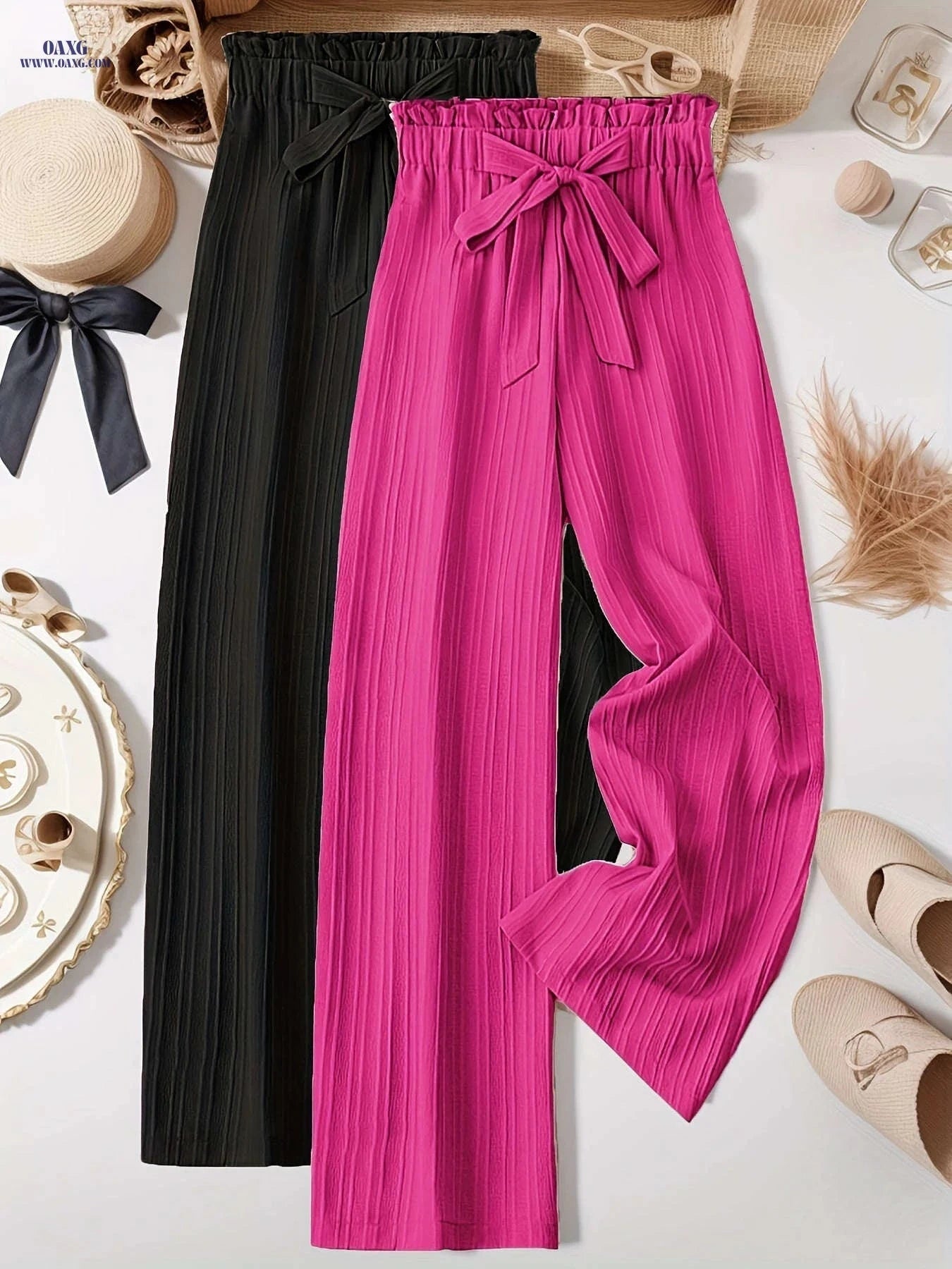 Elegant Two-Piece Women's Outfit - Loose Pleated Long Pants Set   OAXG 