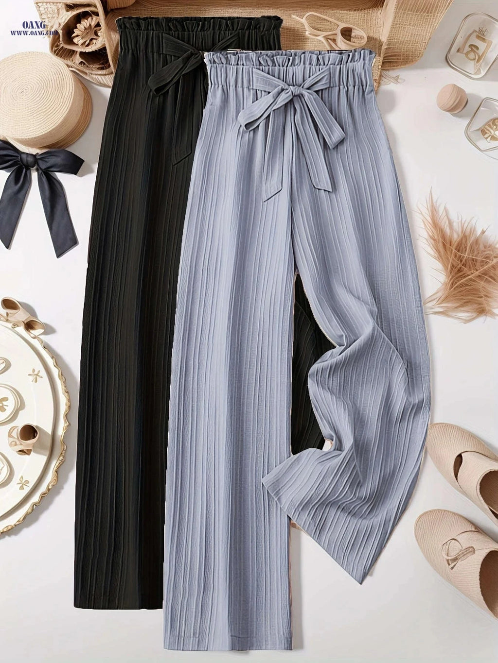 Elegant Two-Piece Women's Outfit - Loose Pleated Long Pants Set   OAXG 