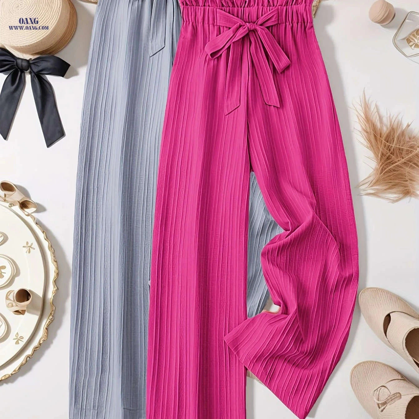 Elegant Two-Piece Women's Outfit - Loose Pleated Long Pants Set   OAXG 