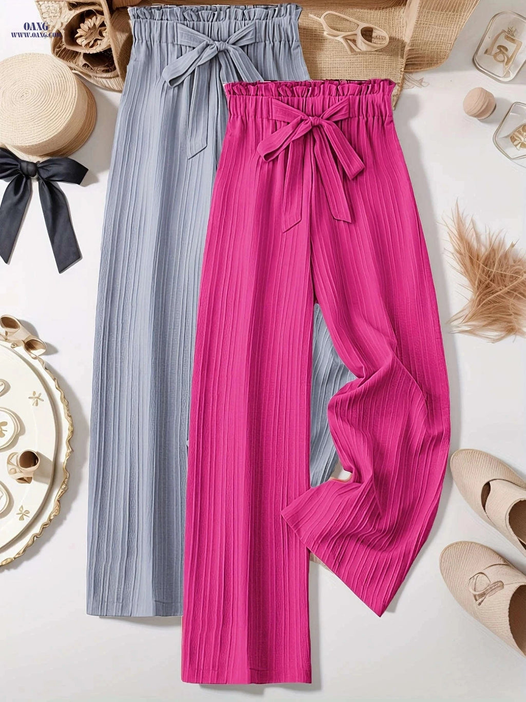 Elegant Two-Piece Women's Outfit - Loose Pleated Long Pants Set   OAXG 