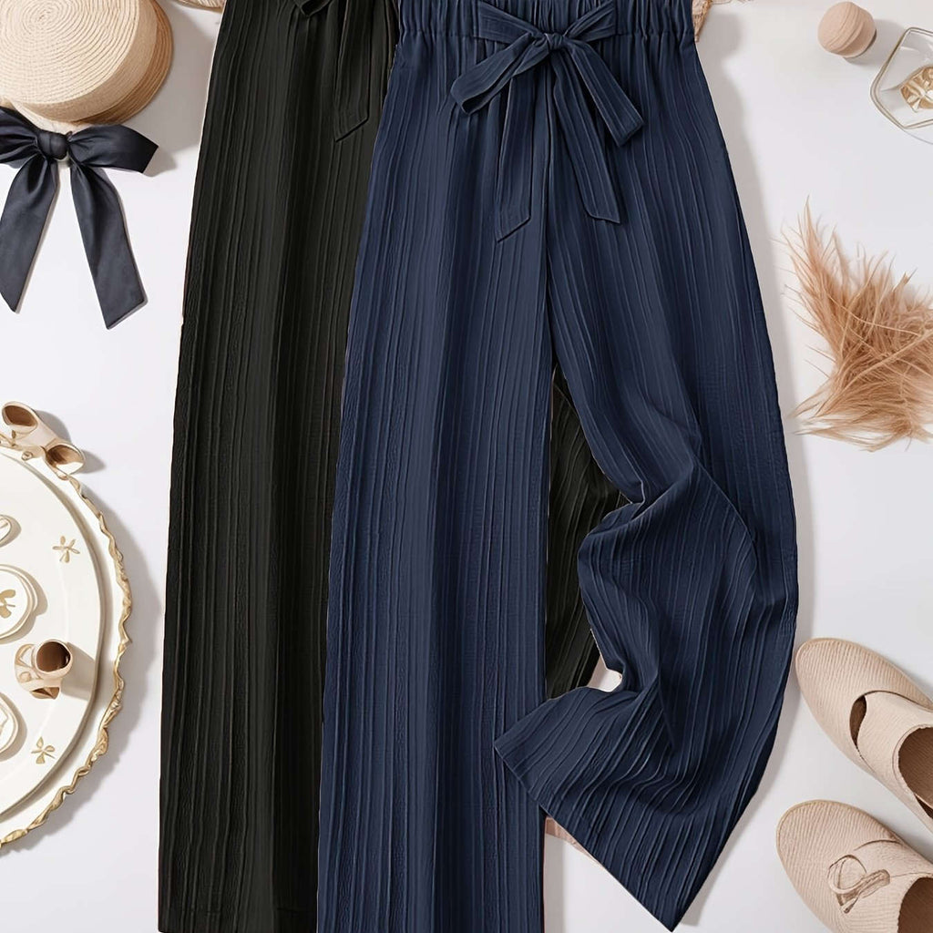 Elegant Two-Piece Women's Outfit - Loose Pleated Long Pants Set   OAXG Black + Apricot / S