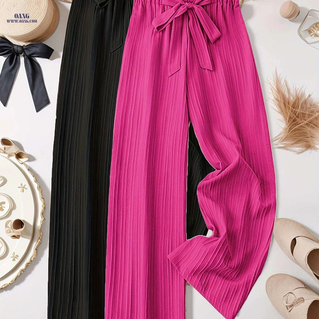 Elegant Two-Piece Women's Outfit - Loose Pleated Long Pants Set   OAXG 