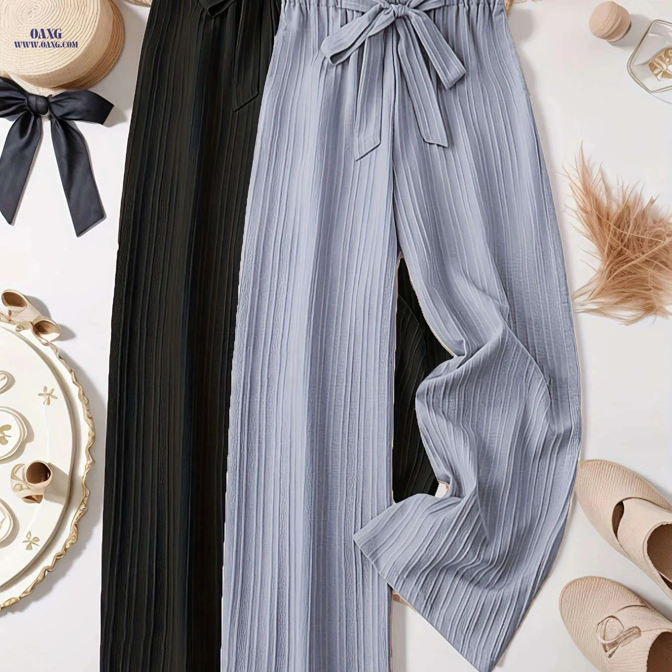 Elegant Two-Piece Women's Outfit - Loose Pleated Long Pants Set   OAXG 