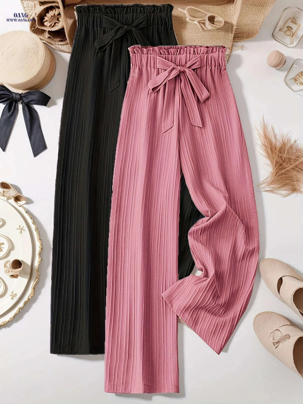Elegant Two-Piece Women's Outfit - Loose Pleated Long Pants Set   OAXG 