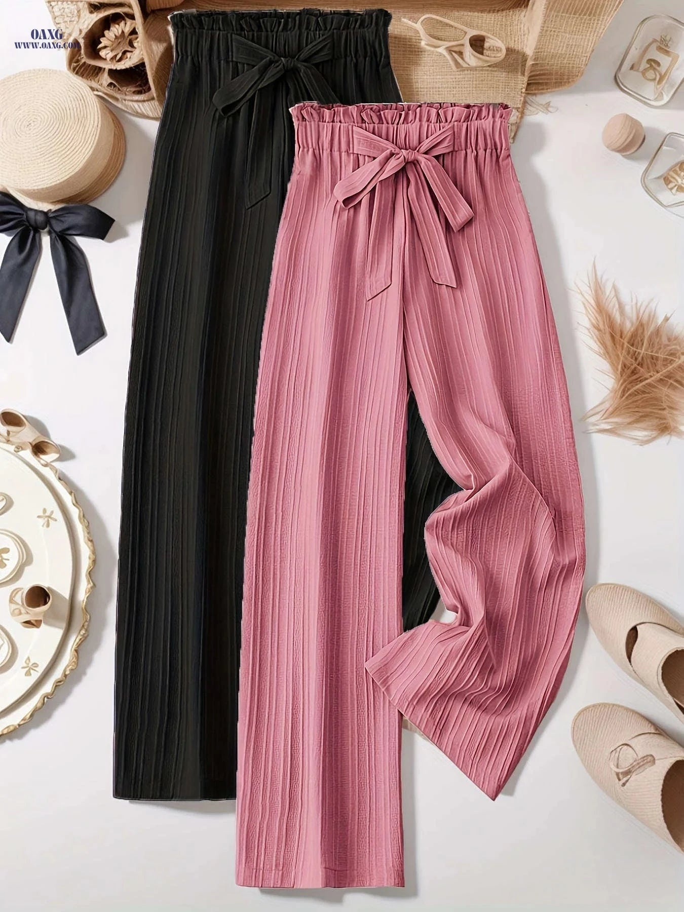 Elegant Two-Piece Women's Outfit - Loose Pleated Long Pants Set   OAXG 
