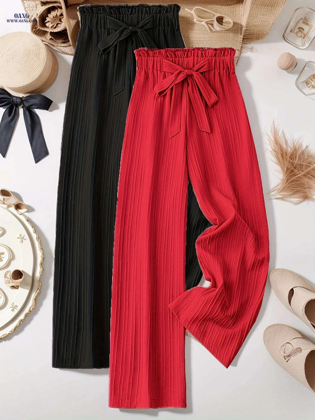 Elegant Two-Piece Women's Outfit - Loose Pleated Long Pants Set   OAXG 