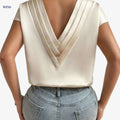 Elegant V-Neck Blouse for Women - Perfect Loose Fit for Summer   OAXG 