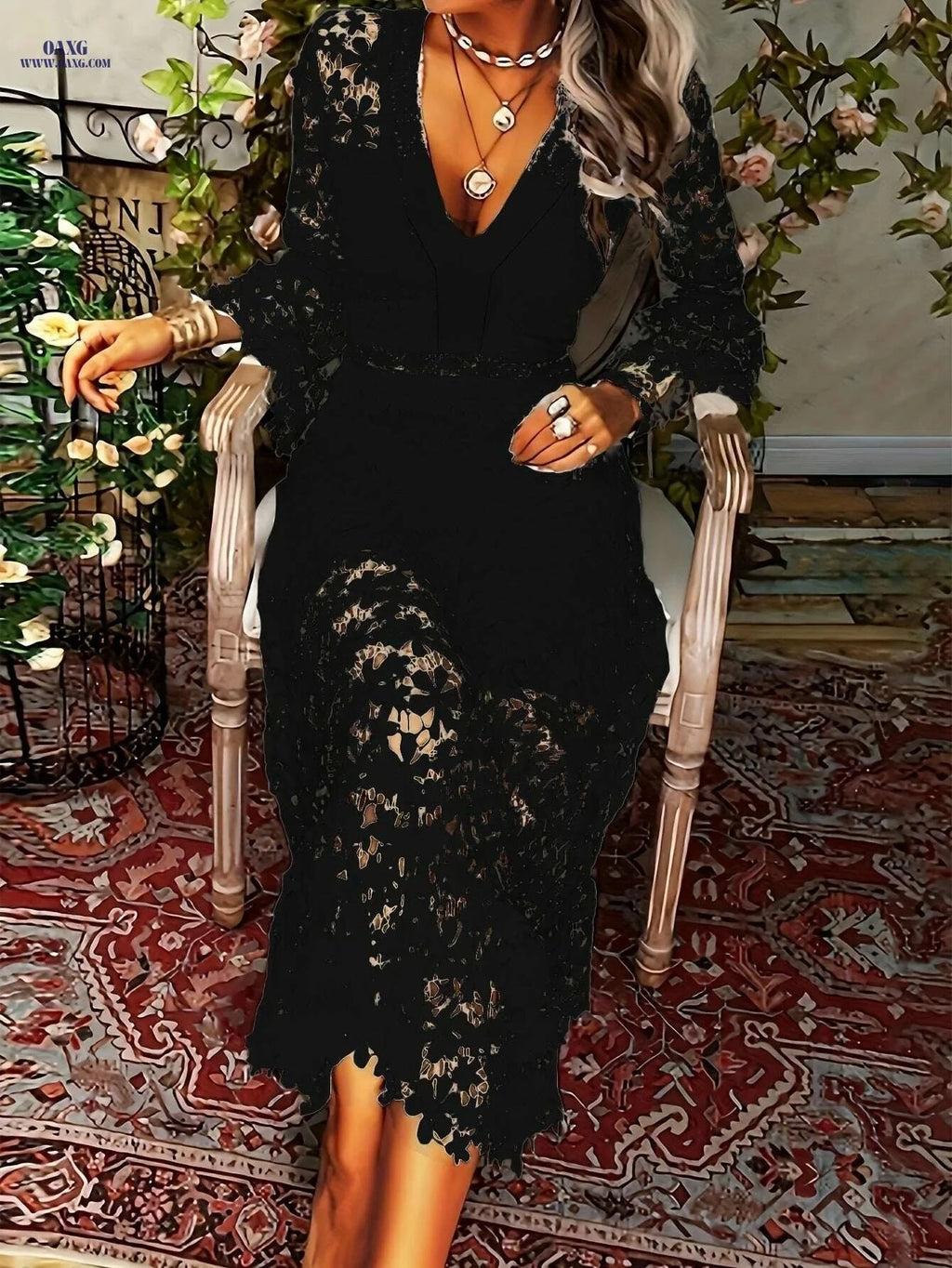 Elegant V Neck Cocktail Dress - Long Sleeve Sheath for Parties   OAXG 