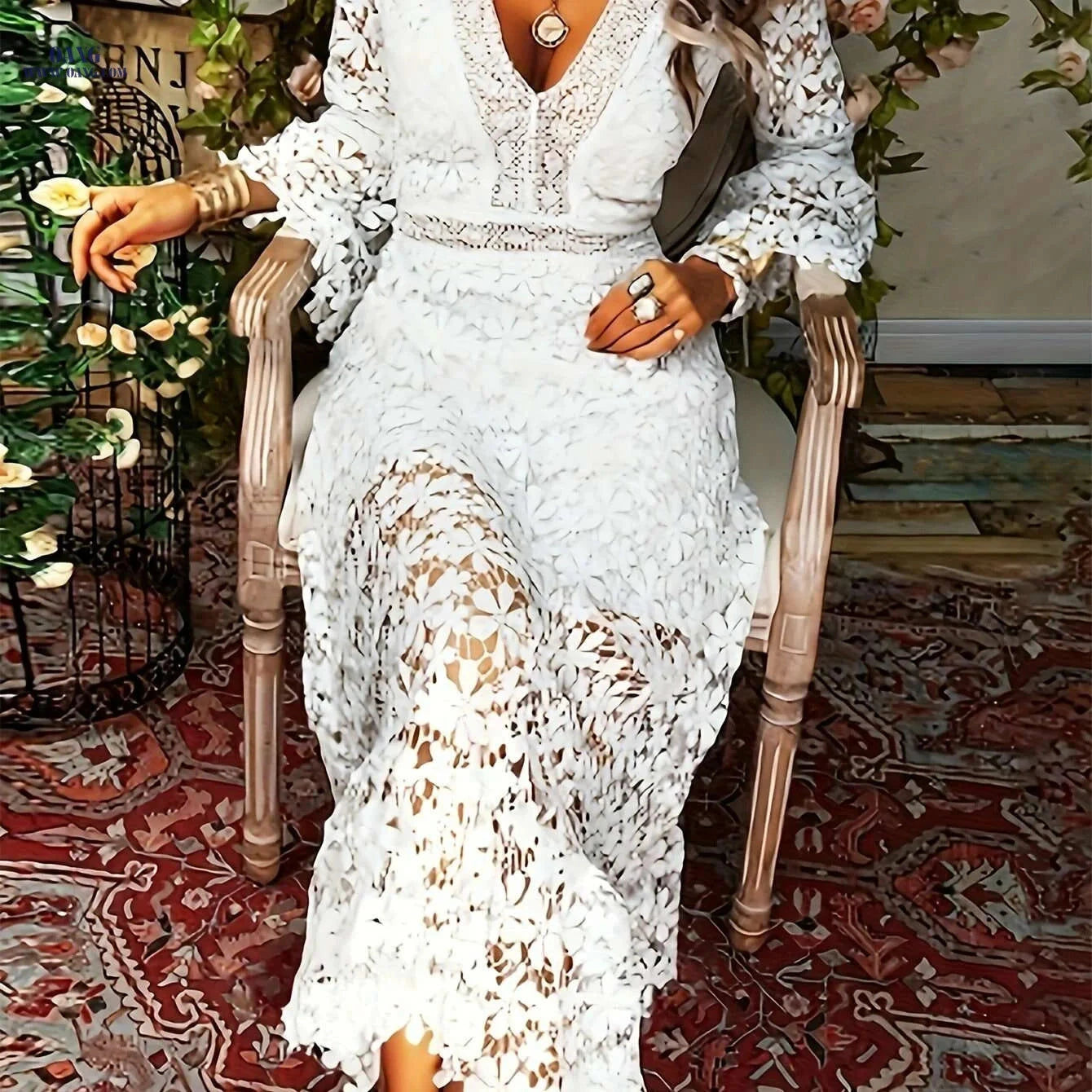 Elegant V Neck Cocktail Dress - Long Sleeve Sheath for Parties   OAXG Ivory White / S