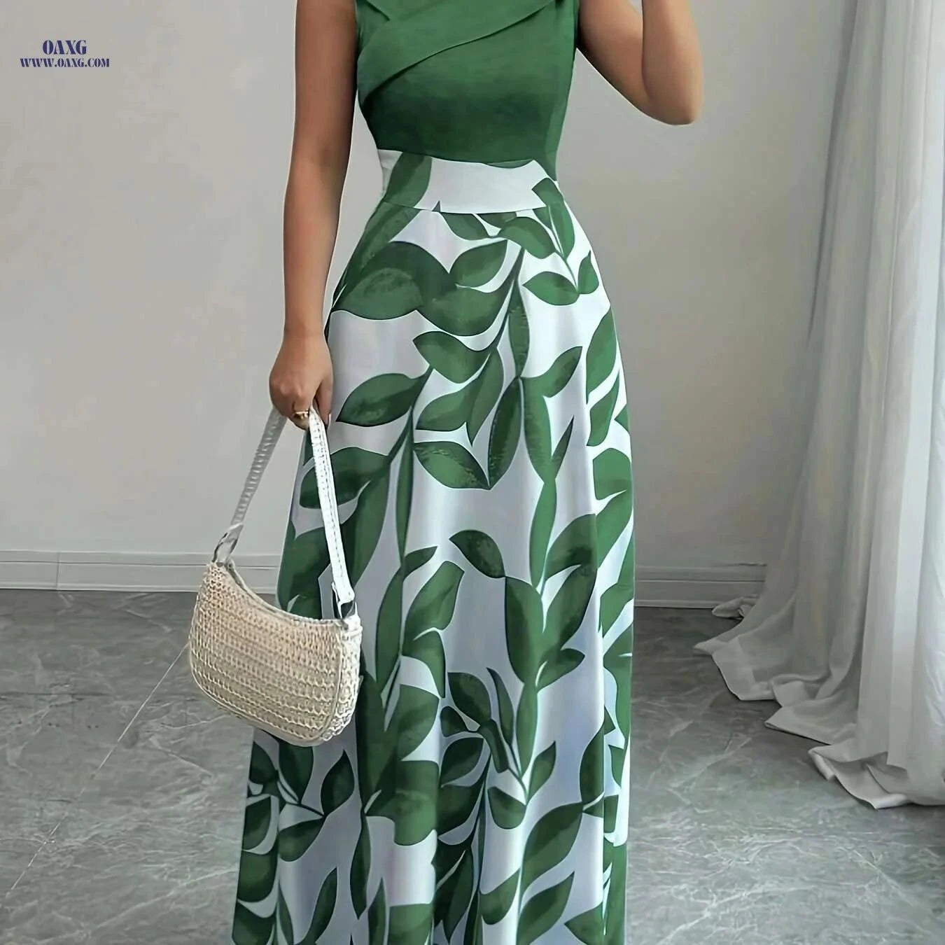Elegant V-Neck Floral A-Line Maxi Dress with Pockets for Summer   OAXG Blue / S