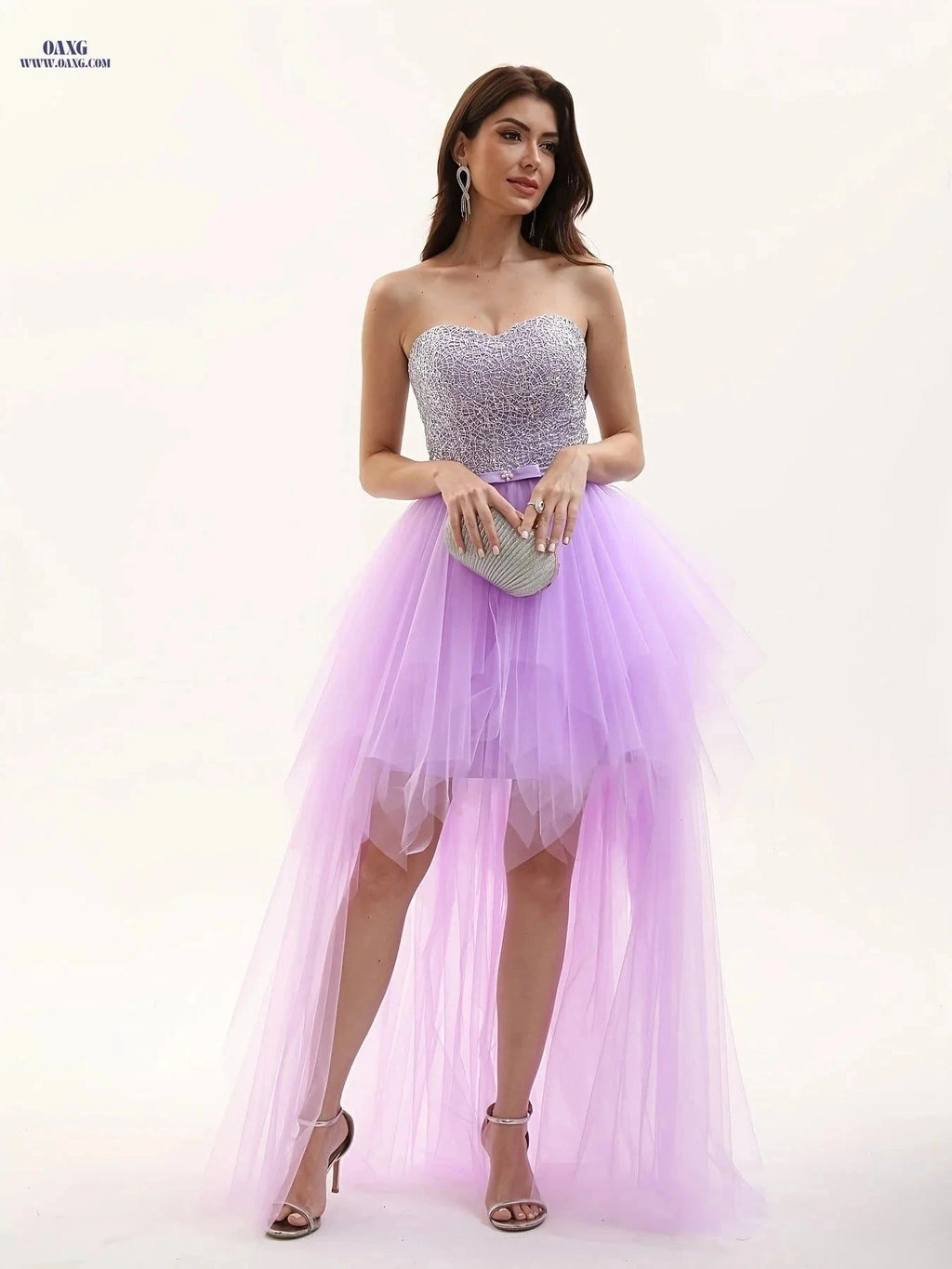 Elegant V-Neck Knee-High Skater Dress - Flared Hem, Solid Color   OAXG Violet / XS