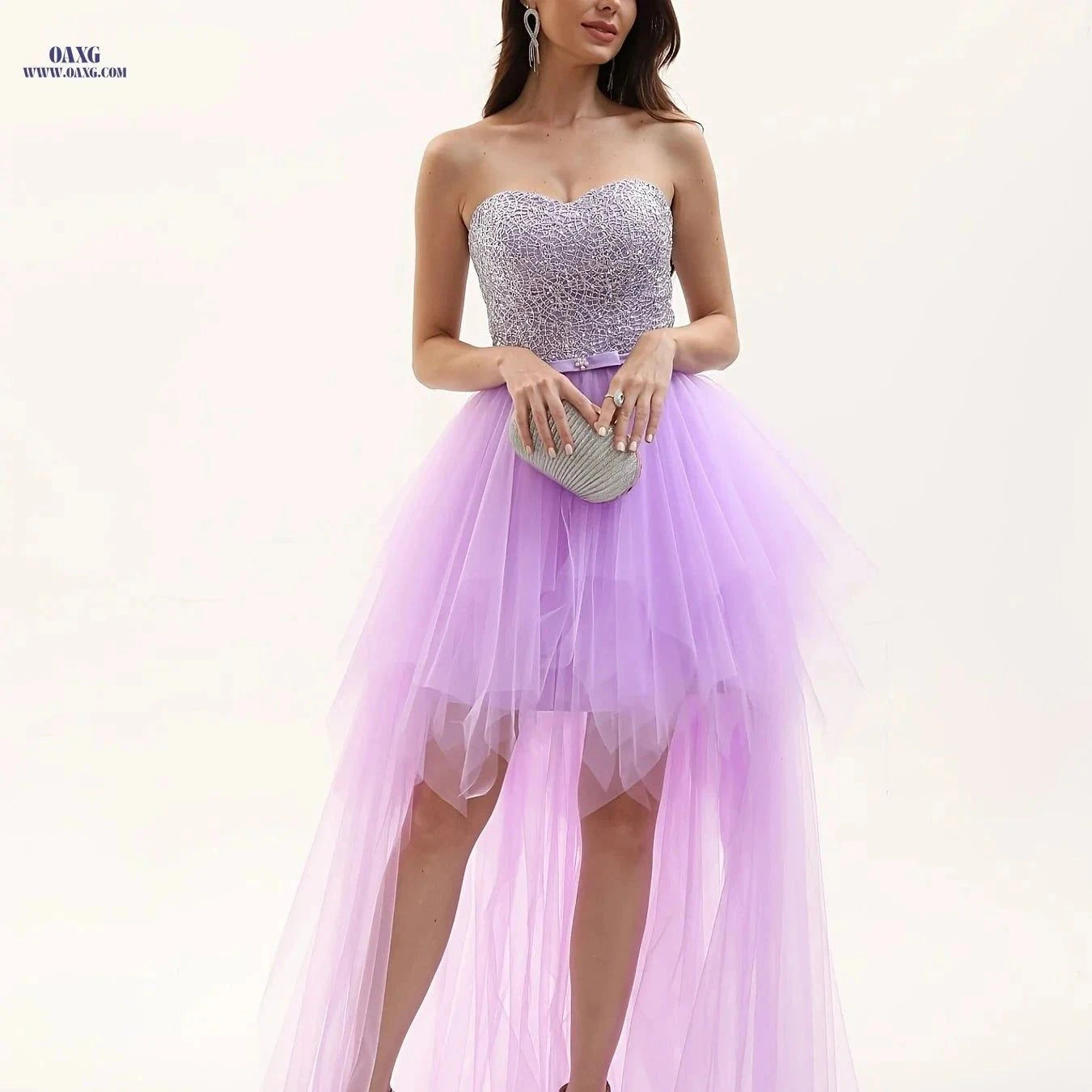 Elegant V-Neck Knee-High Skater Dress - Flared Hem, Solid Color   OAXG Violet / XS