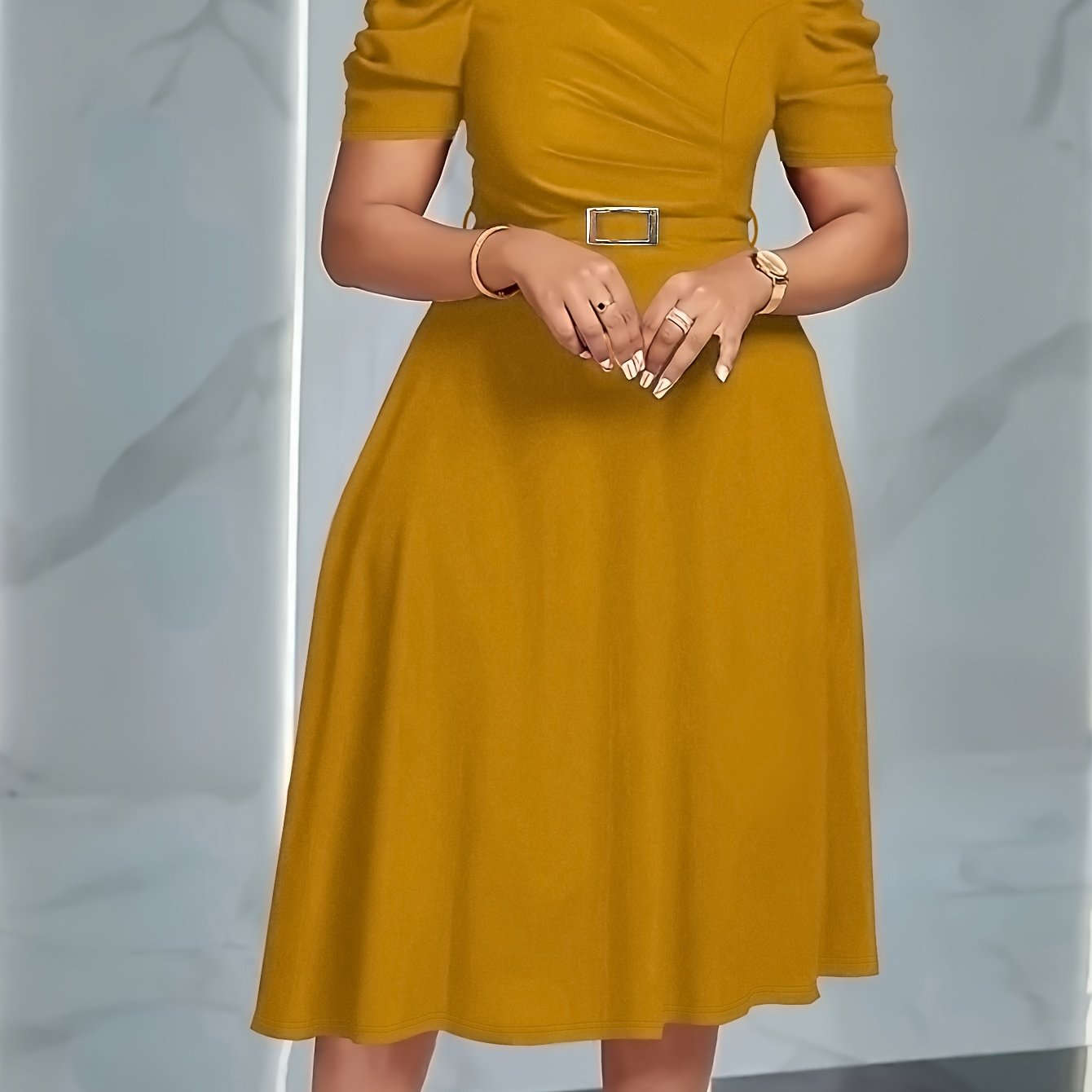 Elegant V-Neck Midi Dress - Ruffle Details for Spring/Summer   OAXG 