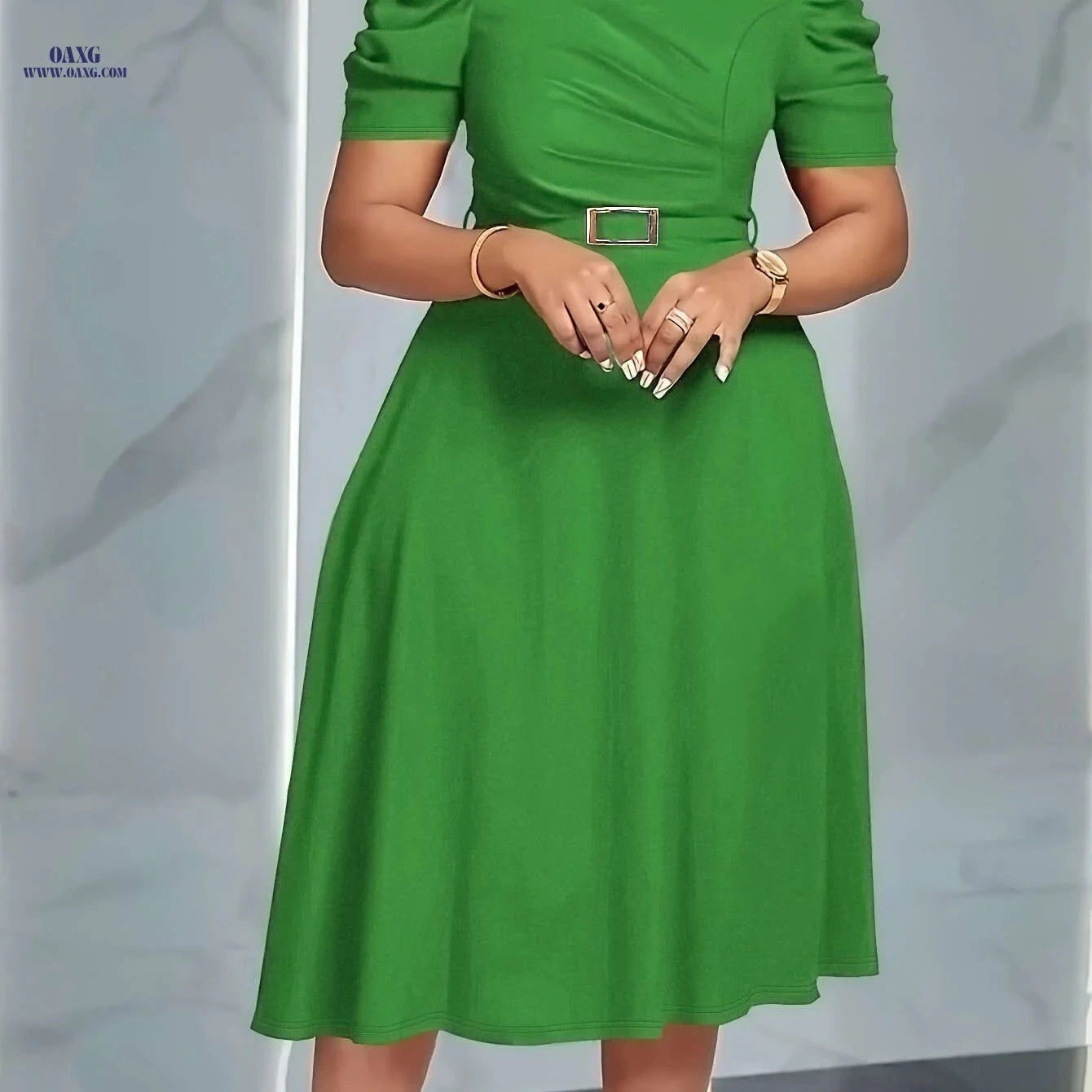 Elegant V-Neck Midi Dress - Ruffle Details for Spring/Summer   OAXG 