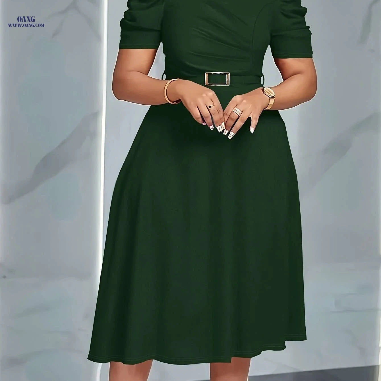 Elegant V-Neck Midi Dress - Ruffle Details for Spring/Summer   OAXG 