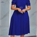 Elegant V-Neck Midi Dress - Ruffle Details for Spring/Summer   OAXG 