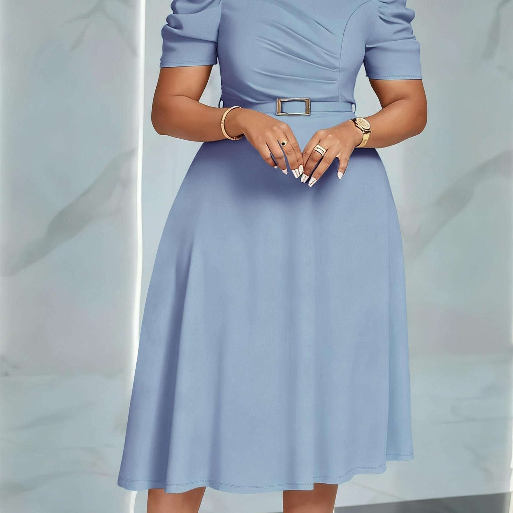 Elegant V-Neck Midi Dress - Ruffle Details for Spring/Summer   OAXG Royal Blue / S