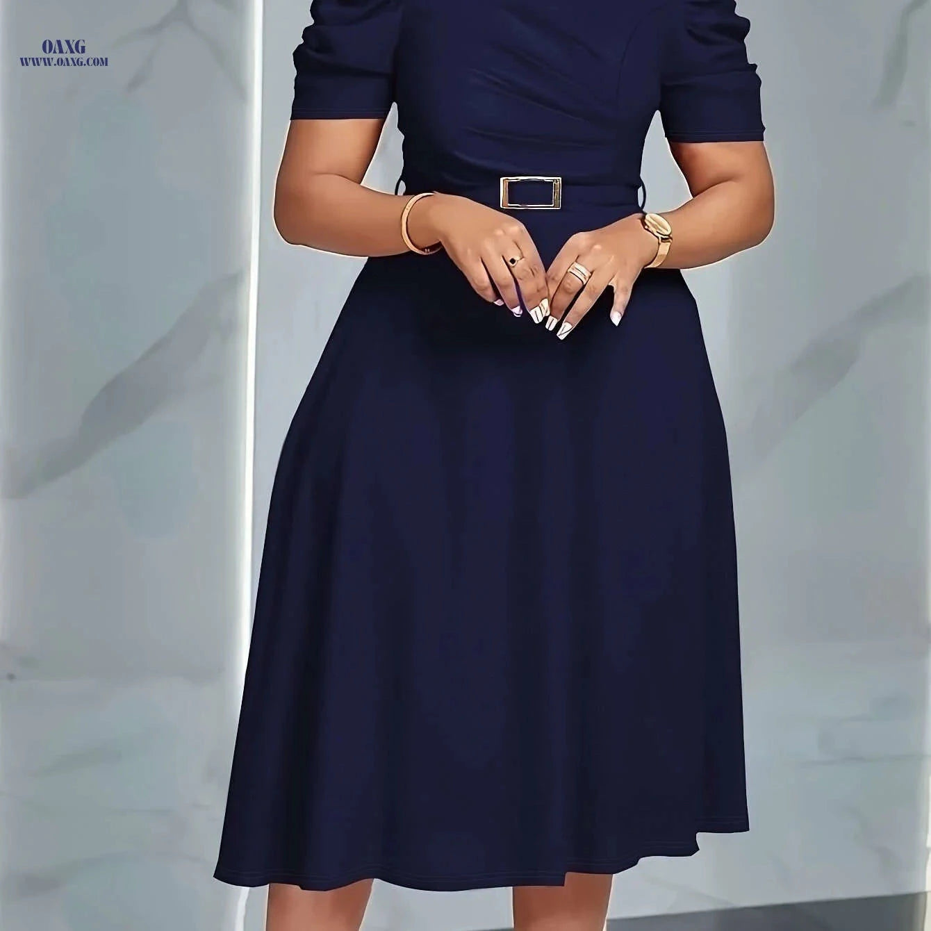 Elegant V-Neck Midi Dress - Ruffle Details for Spring/Summer   OAXG 