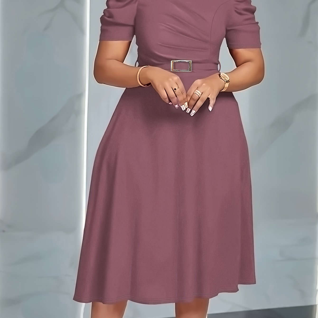 Elegant V-Neck Midi Dress - Ruffle Details for Spring/Summer   OAXG 