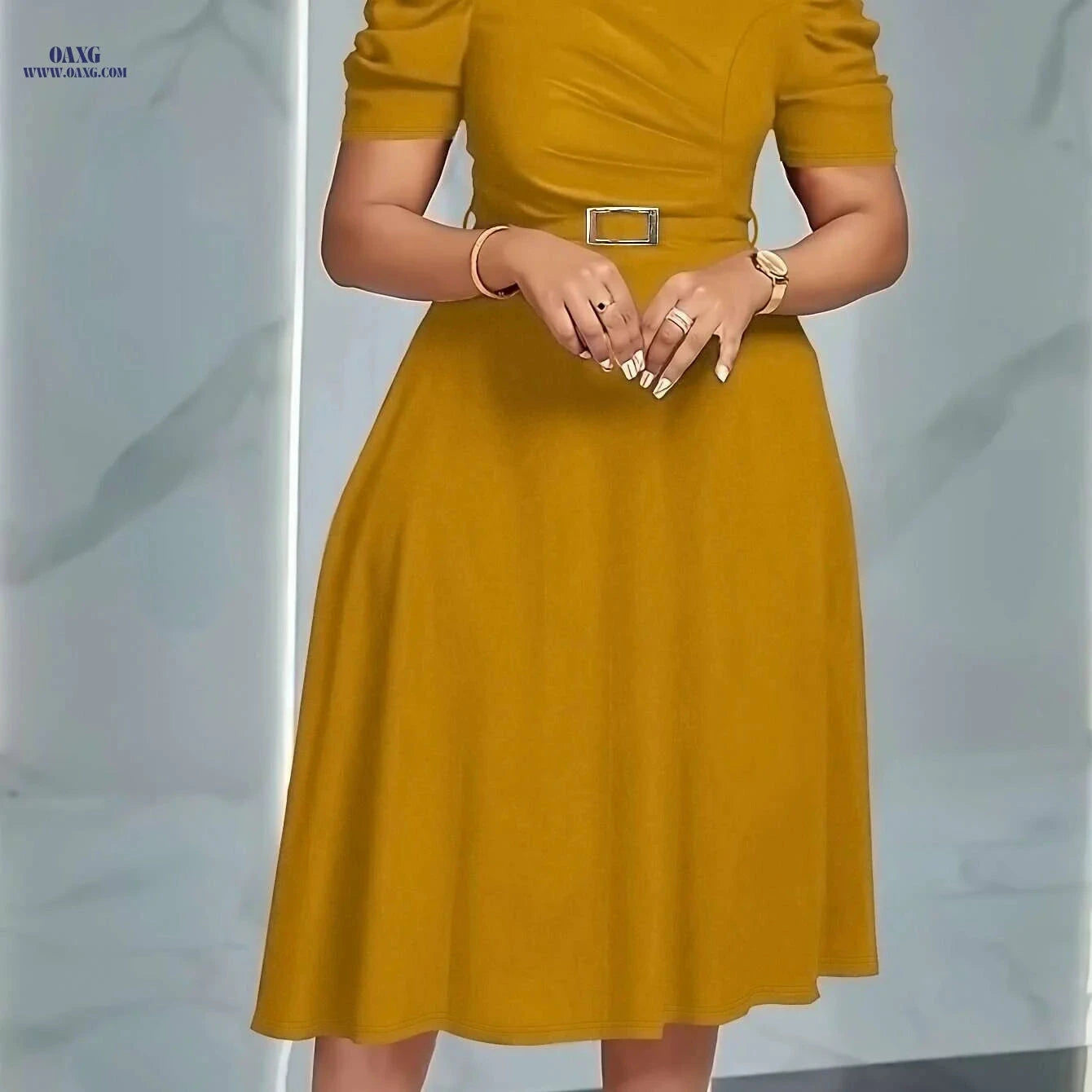 Elegant V-Neck Ruched Midi Dress - Flowy Solid Color for Spring/Summer   OAXG Royal Blue / S