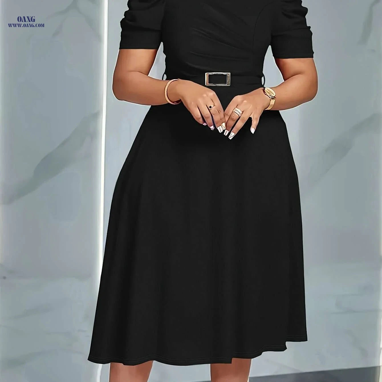 Elegant V-Neck Ruched Midi Dress - Flowy Solid Color for Spring/Summer   OAXG Royal Blue / S