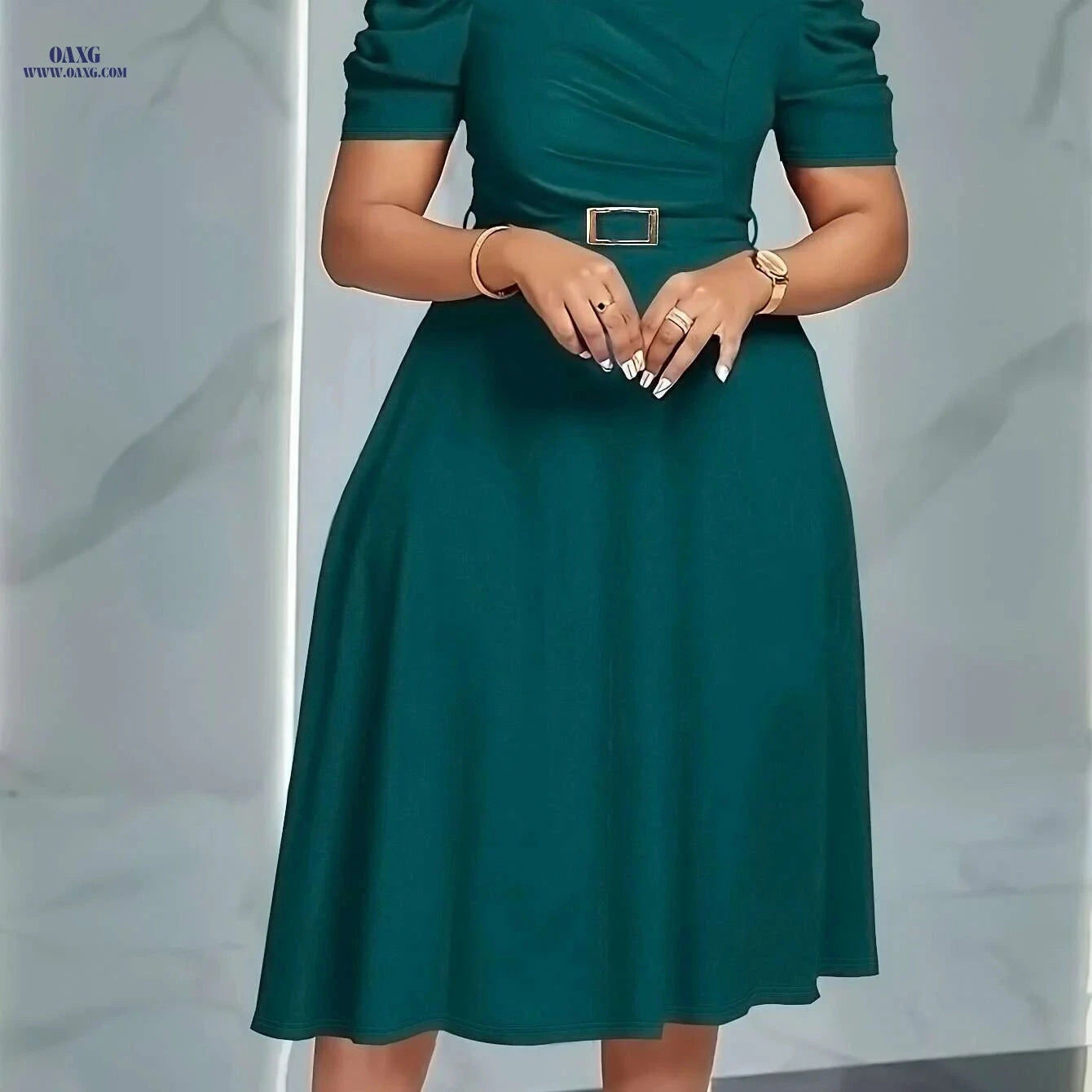 Elegant V-Neck Ruched Midi Dress - Flowy Solid Color for Spring/Summer   OAXG Royal Blue / S