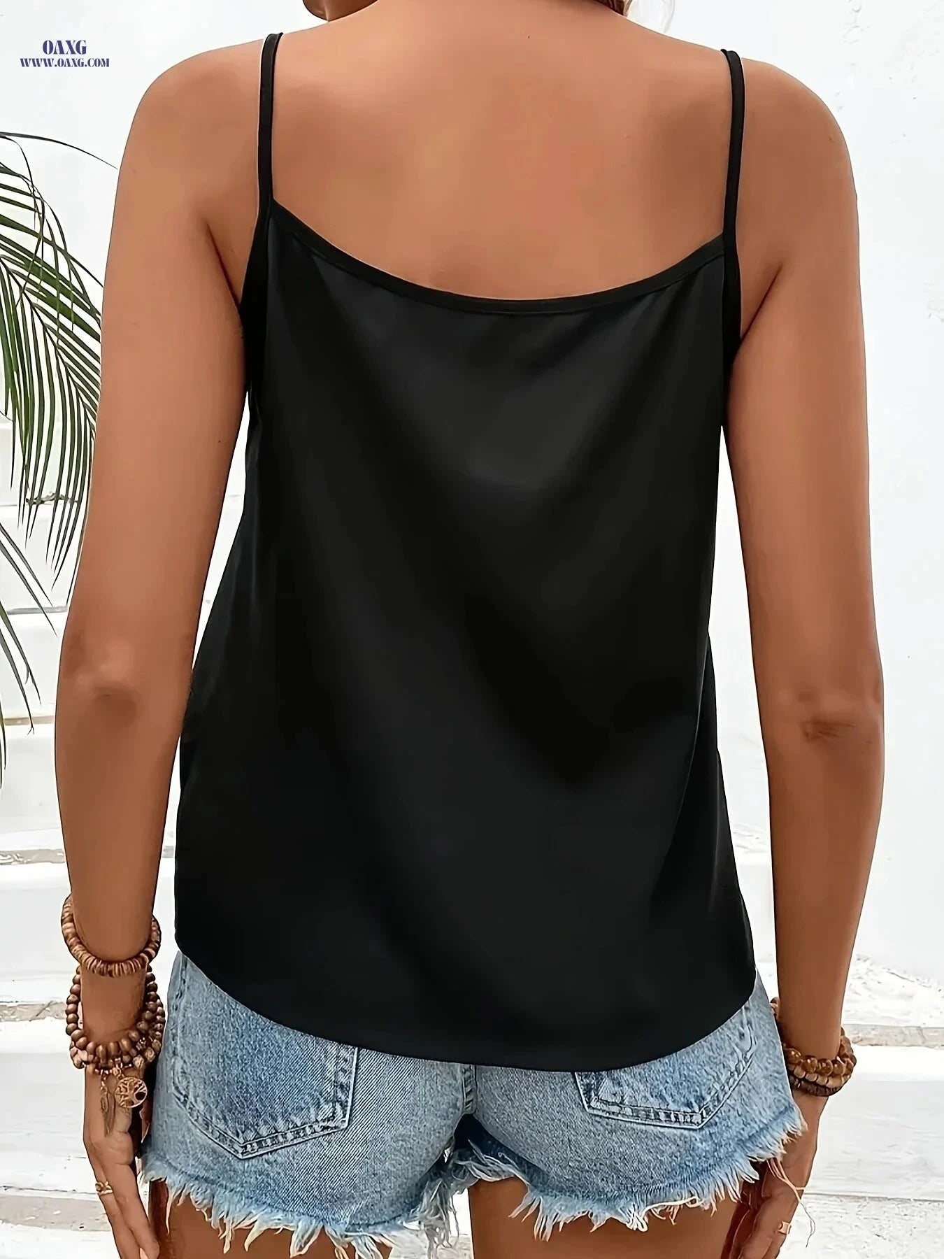 Elegant V-Neck Sleeveless Top - Solid Color & Sequin Details   OAXG Light Gold / S