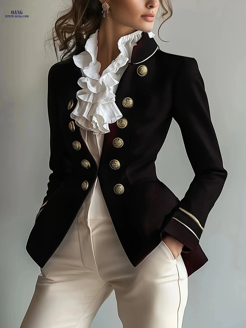 Elegant Vintage Solid Color Blazer - Charming Spring/Fall Style   OAXG 