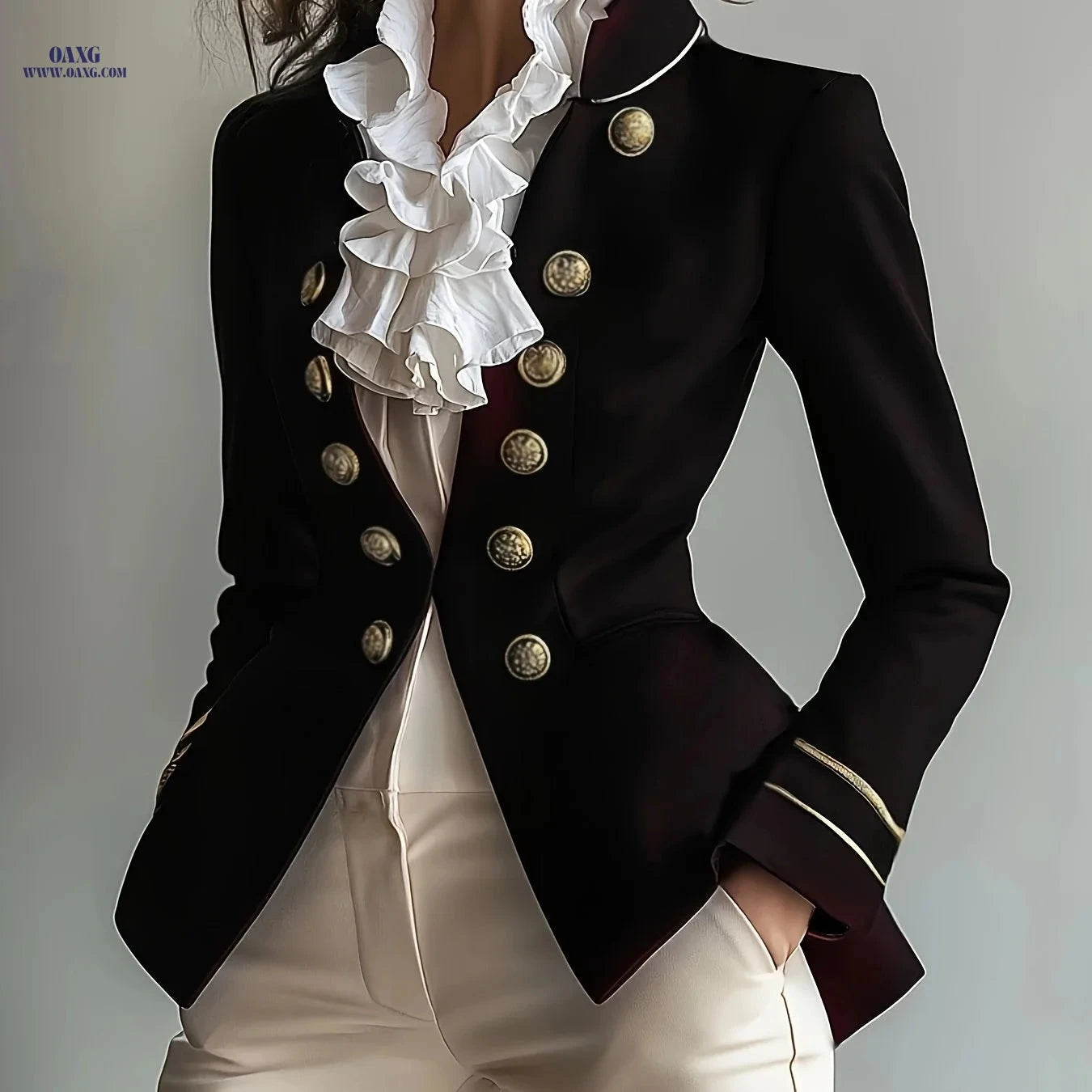 Elegant Vintage Solid Color Blazer - Charming Spring/Fall Style   OAXG 
