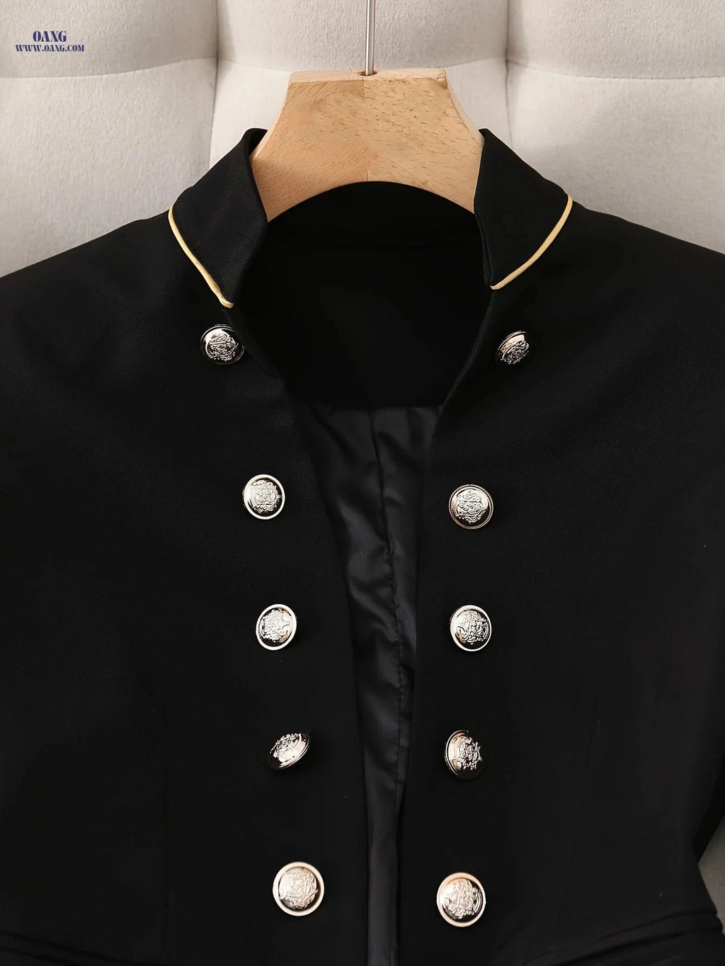 Elegant Vintage Solid Color Blazer - Charming Spring/Fall Style   OAXG Black / S
