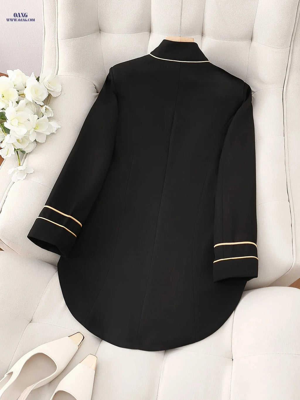 Elegant Vintage Solid Color Blazer - Charming Spring/Fall Style   OAXG Black / S