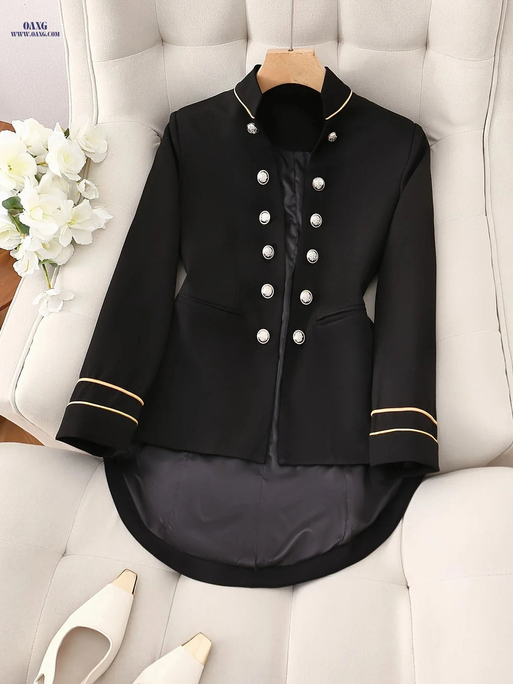 Elegant Vintage Solid Color Blazer - Charming Spring/Fall Style   OAXG 