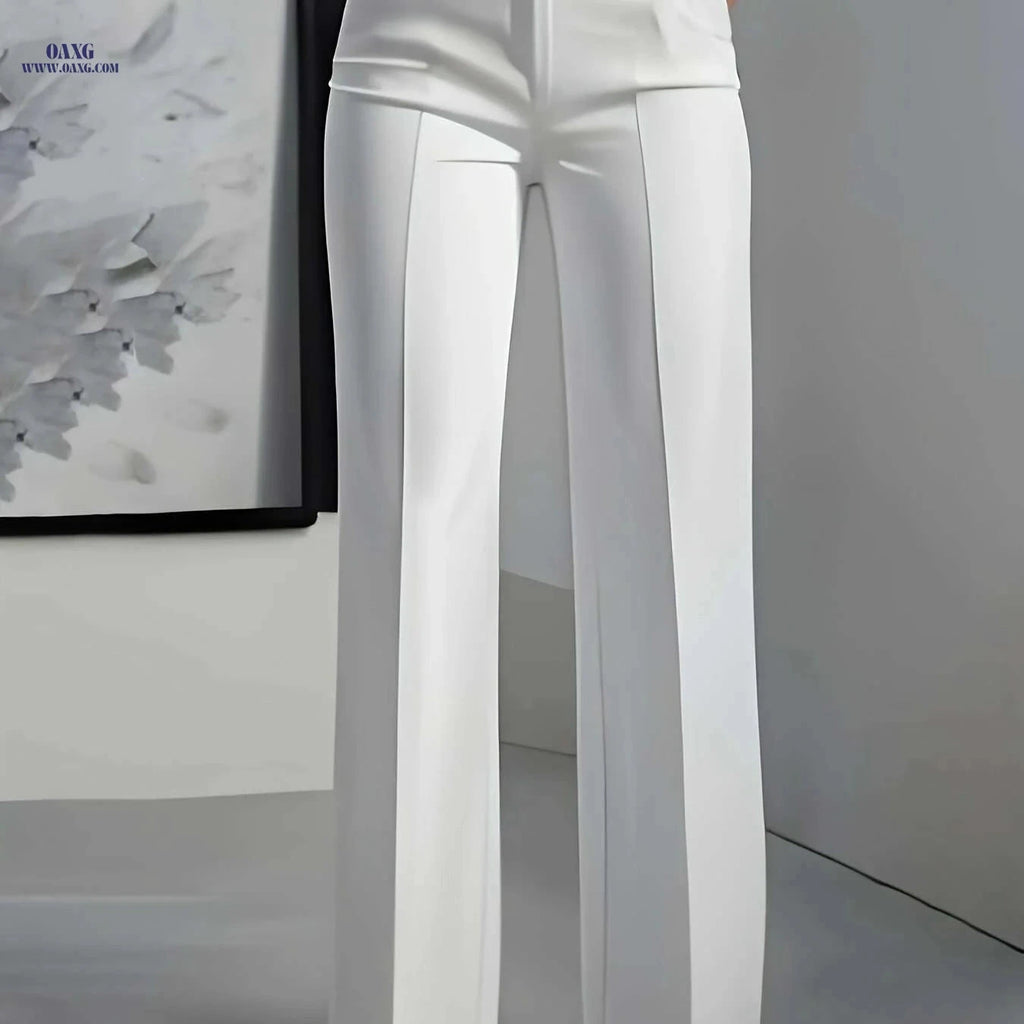 Elegant White Straight Leg Pants for Women - Office & Formal Wear   OAXG 
