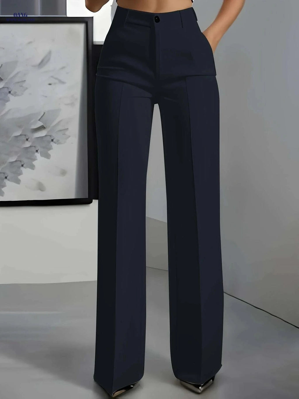 Elegant White Straight Leg Pants for Women - Office & Formal Wear   OAXG White / S