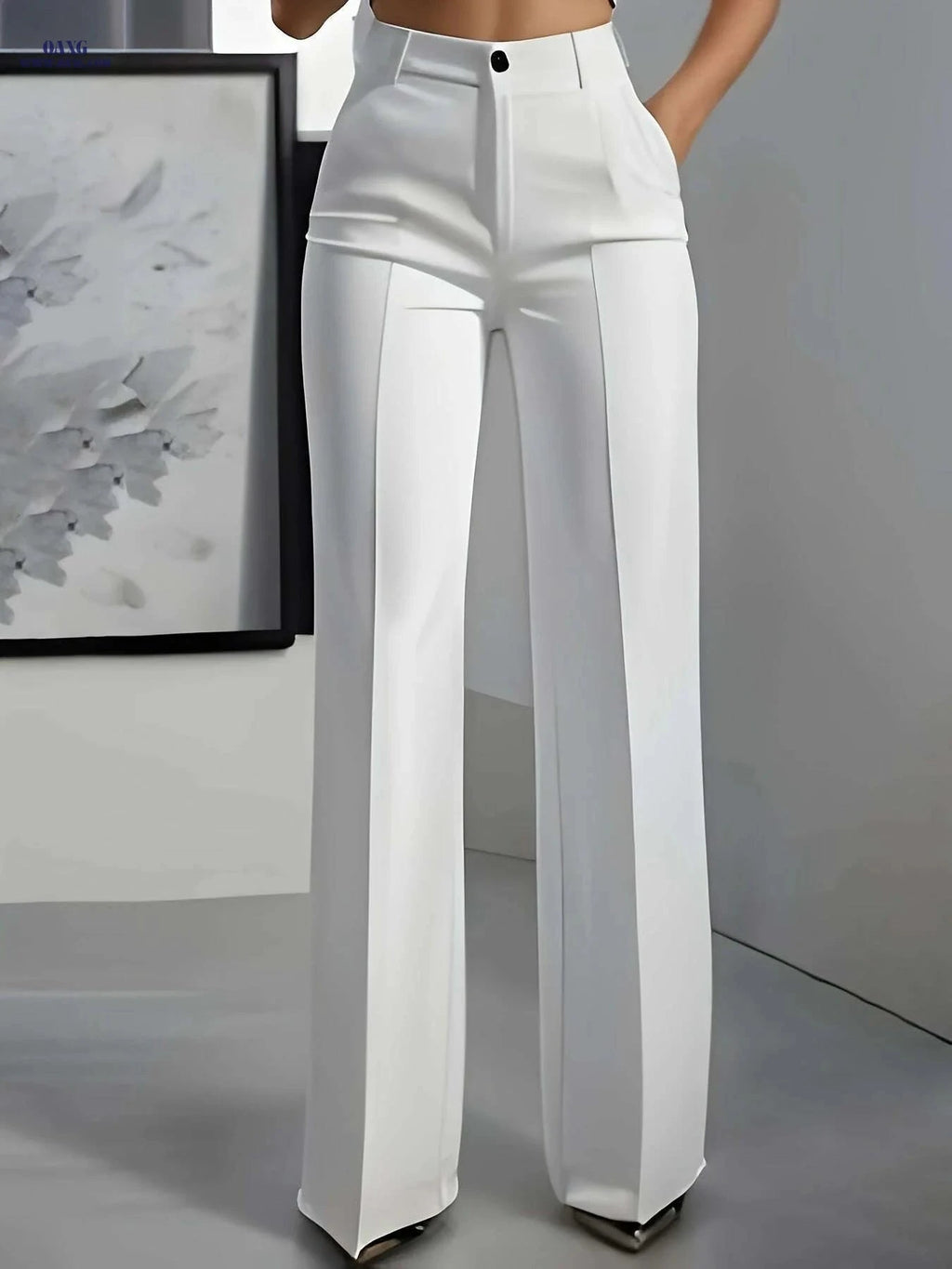 Elegant White Straight Leg Pants for Women - Office & Formal Wear   OAXG White / S