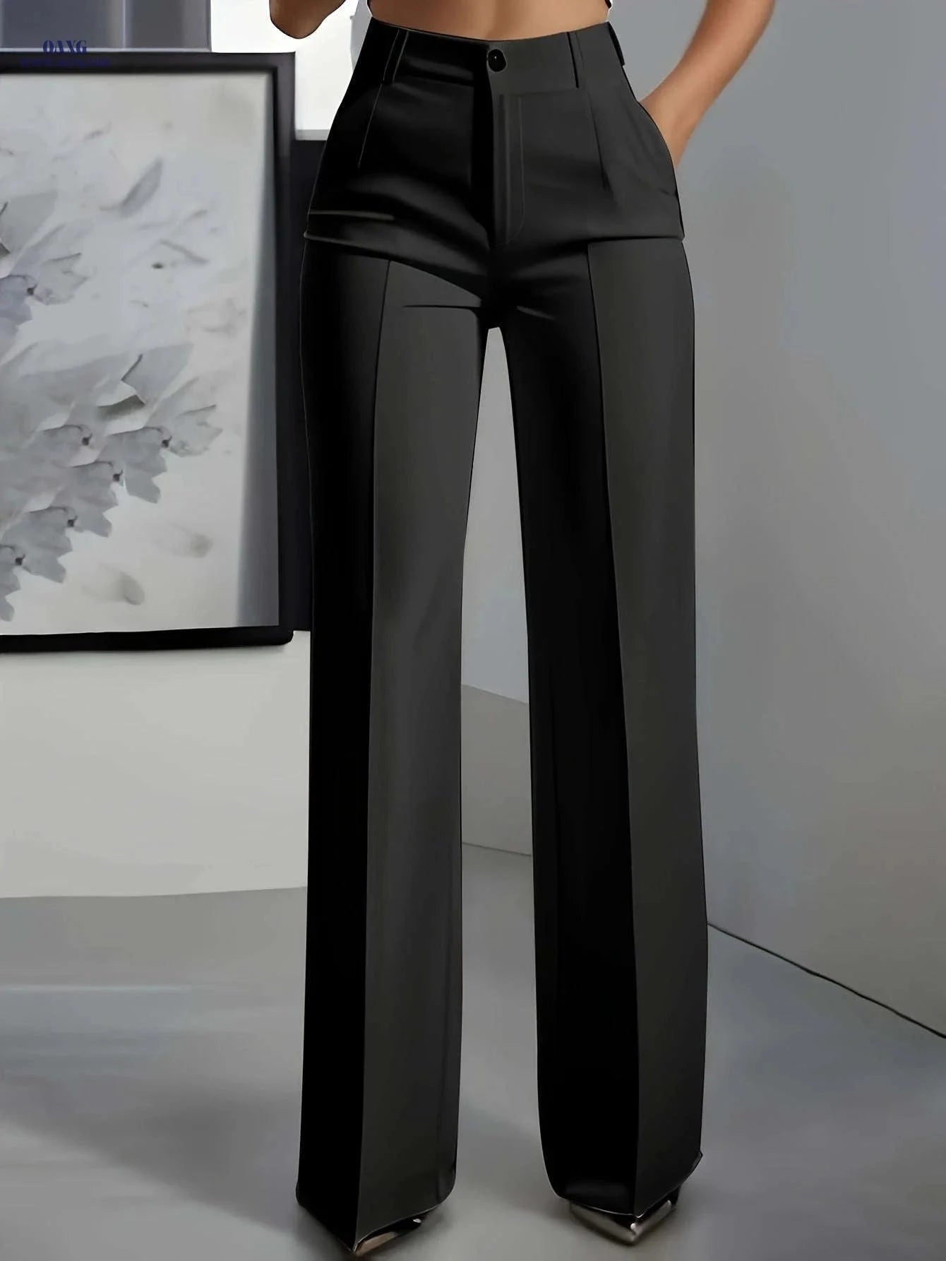 Elegant White Trousers for Women - Button Closure, Versatile Style   OAXG 