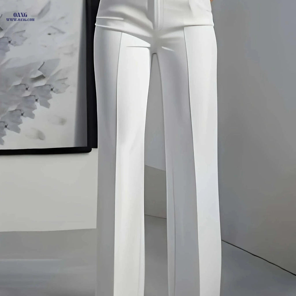 Elegant White Trousers for Women - Button Closure, Versatile Style   OAXG White / S