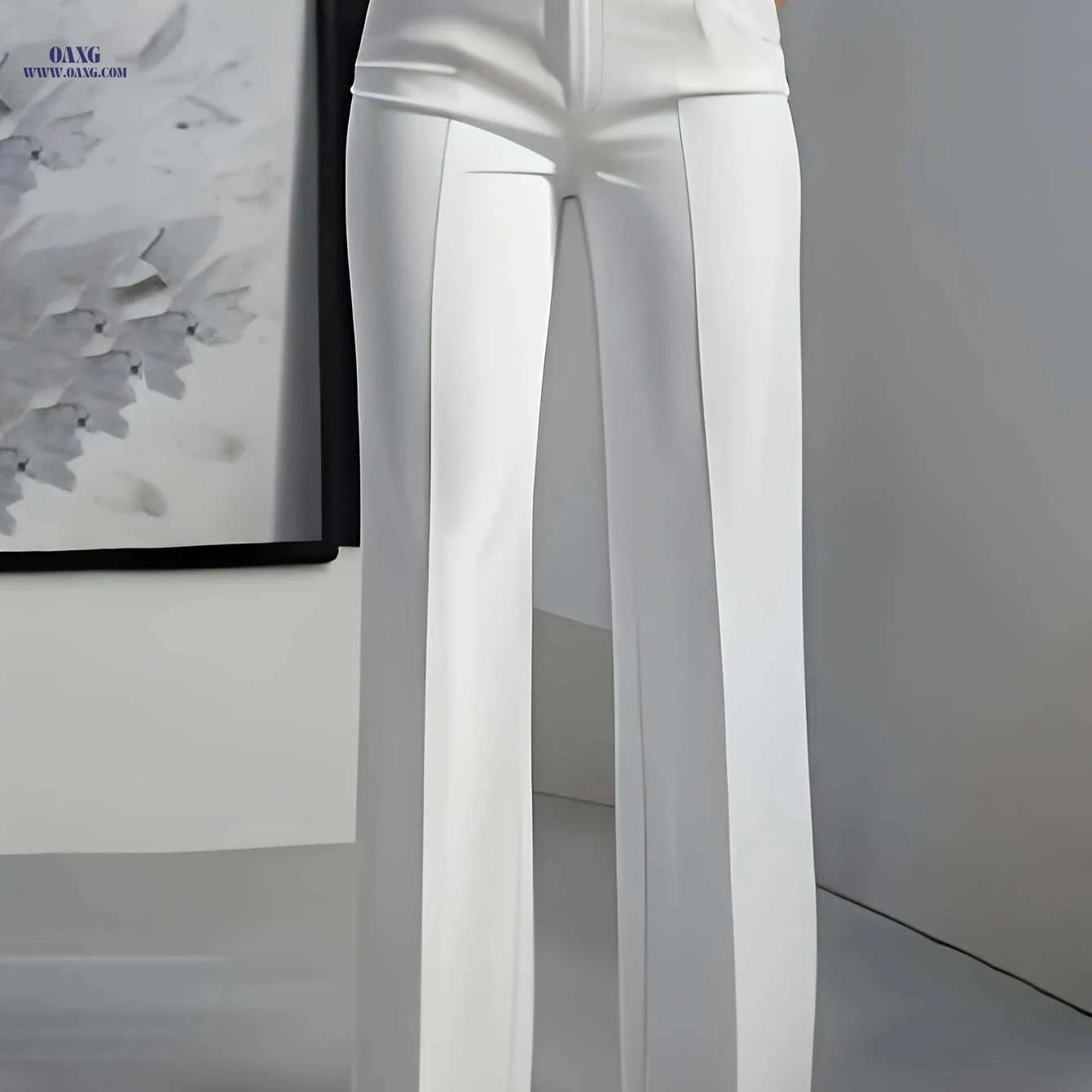 Elegant White Trousers for Women - Button Closure, Versatile Style   OAXG White / S