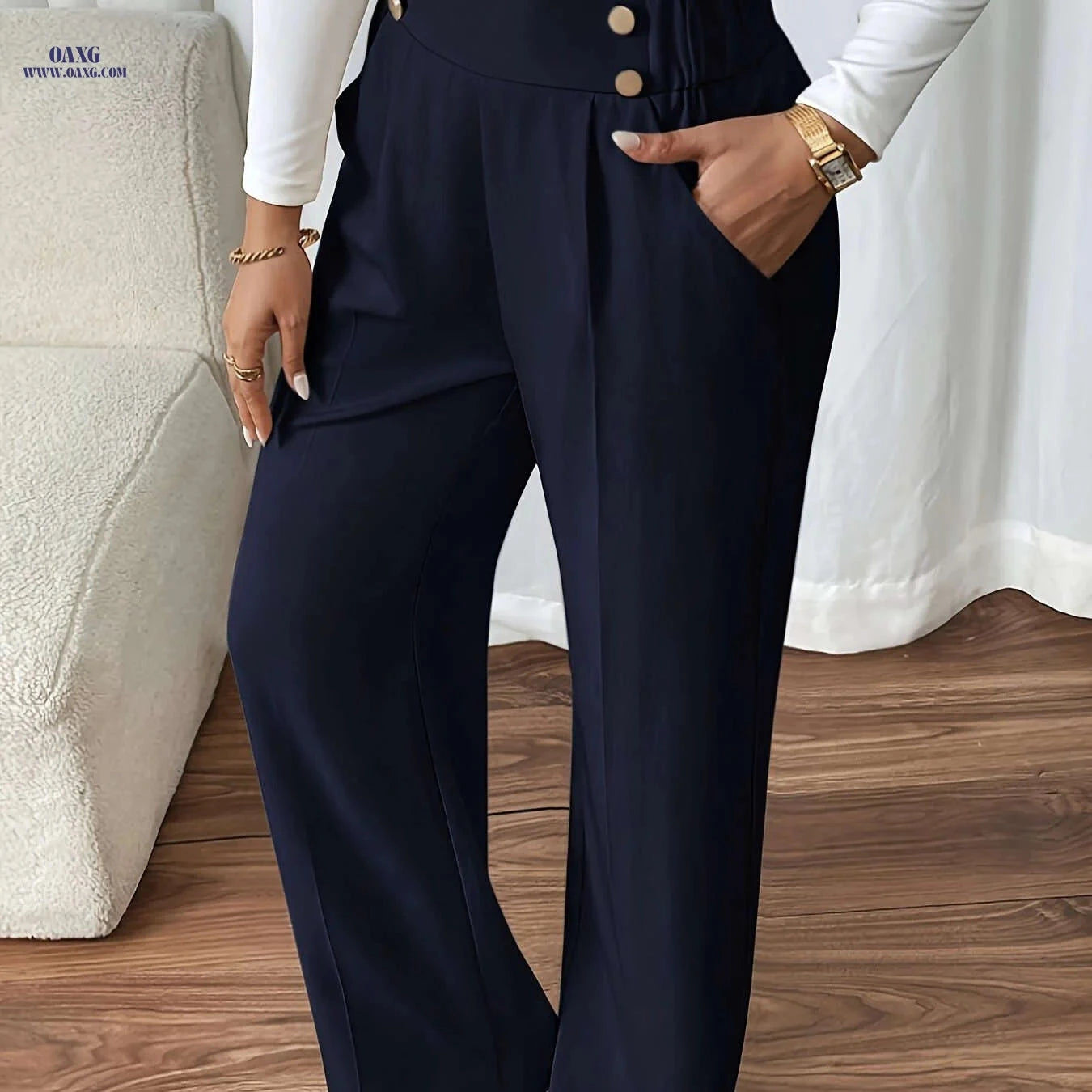 Elegant Wide-Leg Pants for Women - High Waist, Casual Style   OAXG 