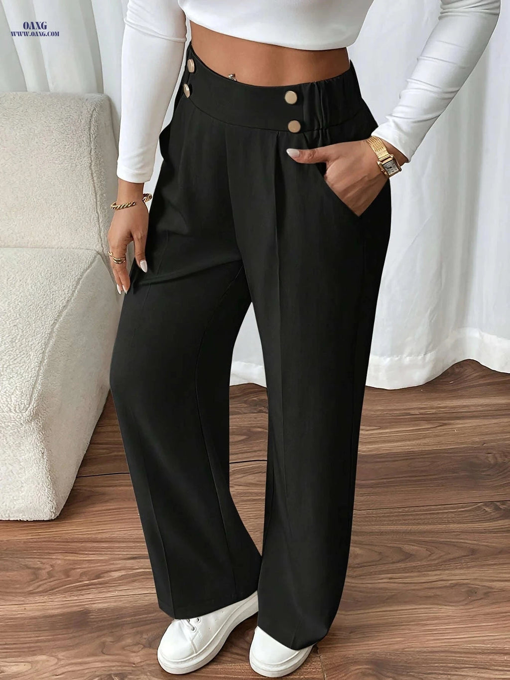 Elegant Wide-Leg Pants for Women - High Waist, Casual Style   OAXG 