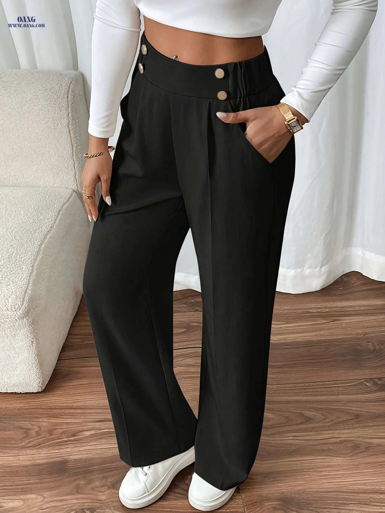 Elegant Wide-Leg Pants for Women - High Waist, Casual Style   OAXG 
