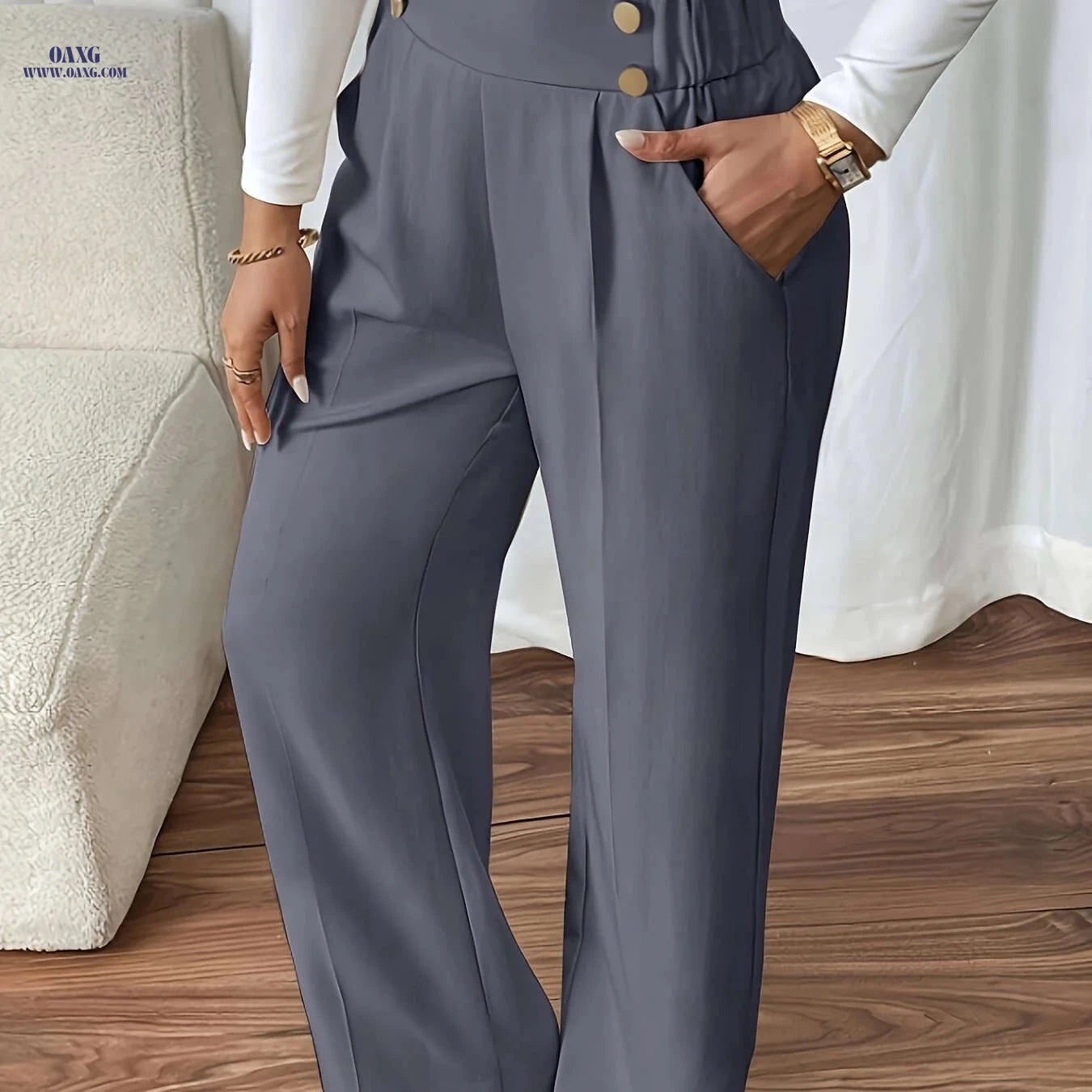 Elegant Wide-Leg Pants for Women - High Waist, Casual Style   OAXG 