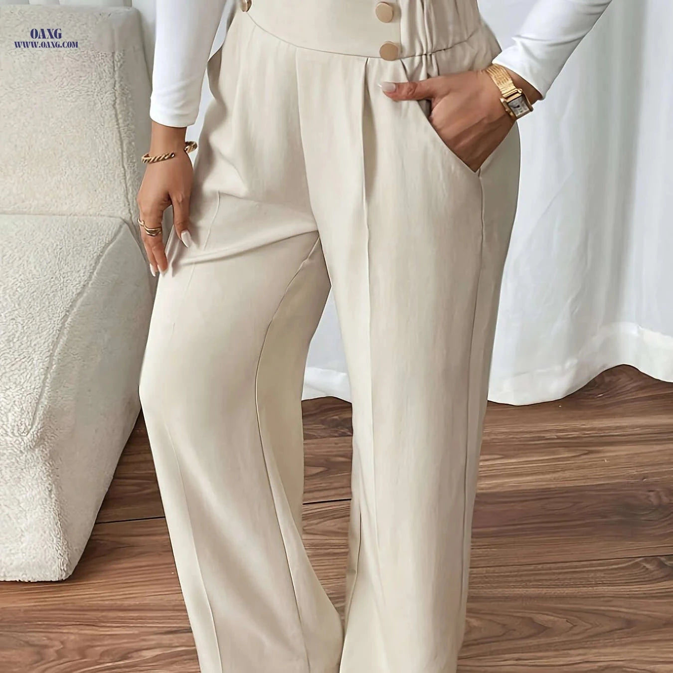 Elegant Wide-Leg Pants for Women - High Waist, Casual Style   OAXG 